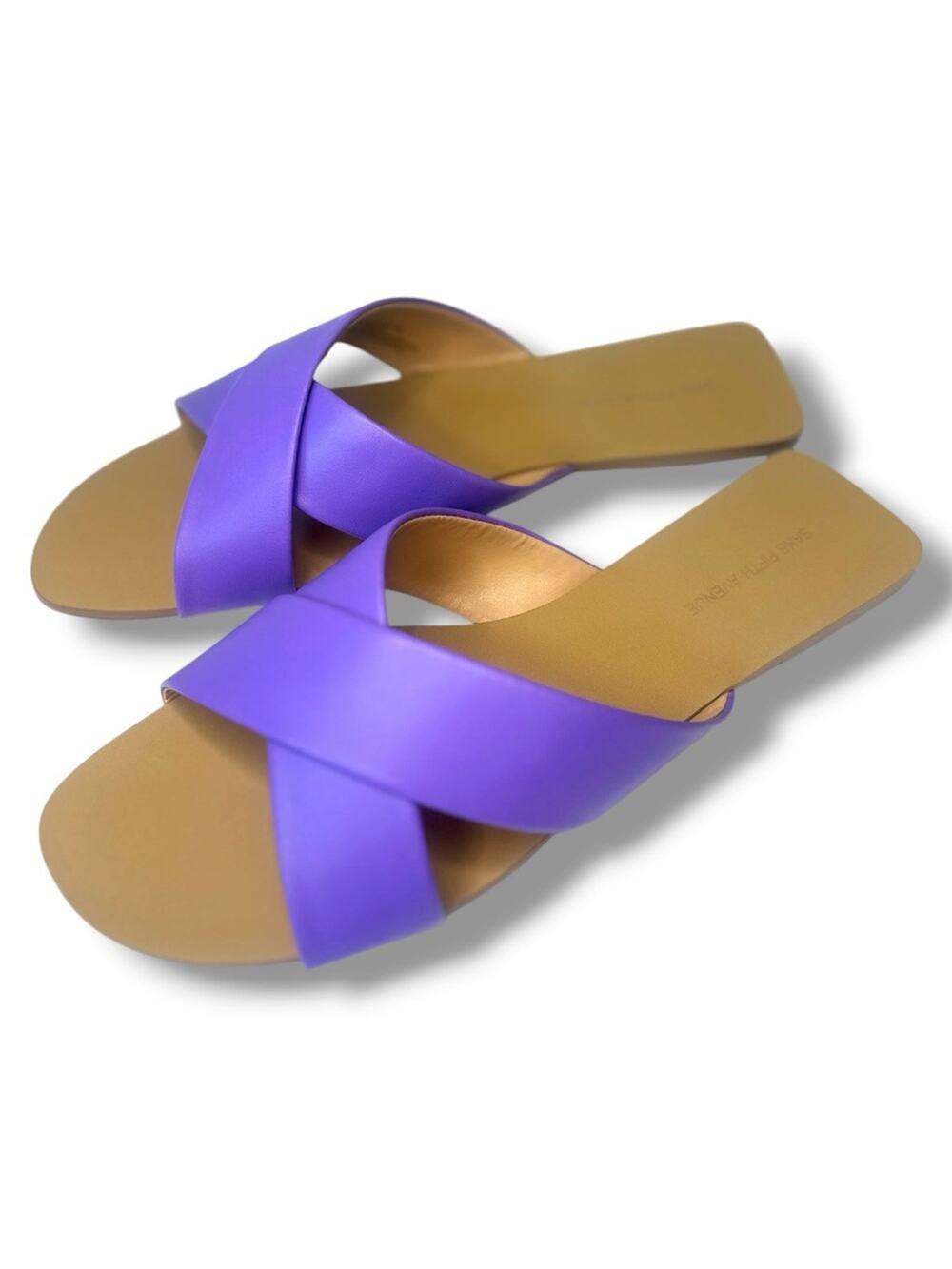 Saks Fifth Avenue- Anne Purple Cross-Strap Slide Sandals